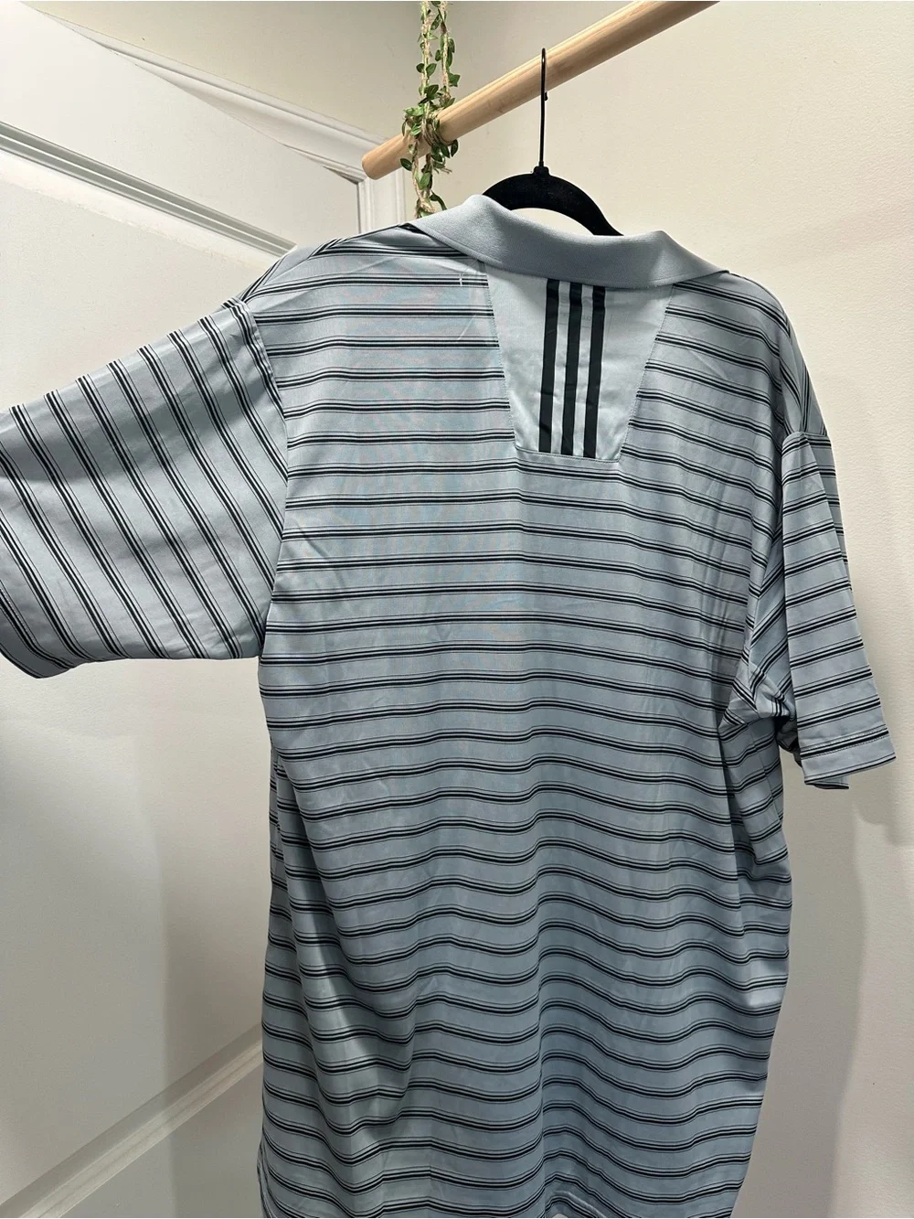 adidas Men's Light Gray Striped Golf Polo